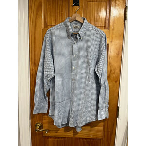 Mens Vintage Hermes Preppy Coastal Blue and White Checkered Button Down Size 17
